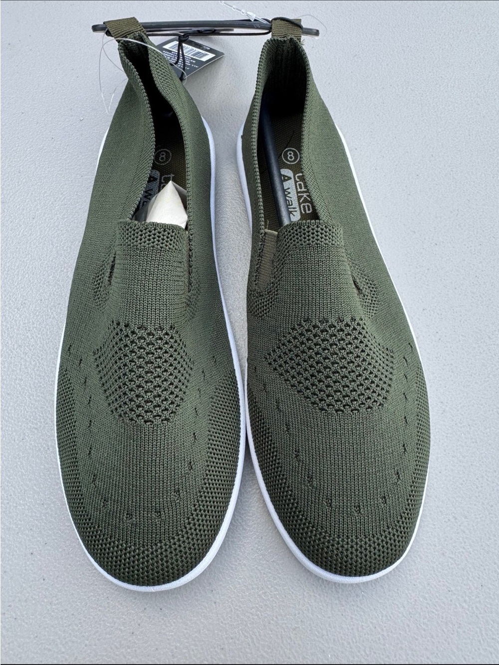 Ladies Olive Green Knit Slip on Sneakers size 8